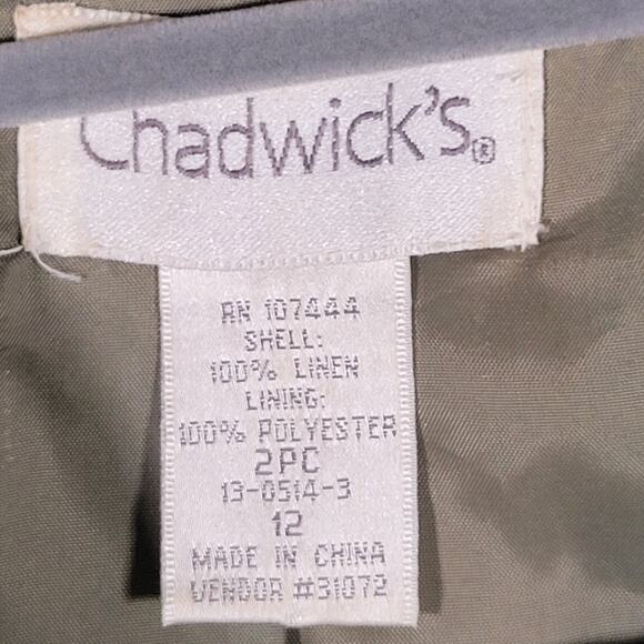 Vintage Chadwick's Olive Green Linen 2 pc. Suit Skirt Jacket Blazer Size 12 - Picture 2 of 13